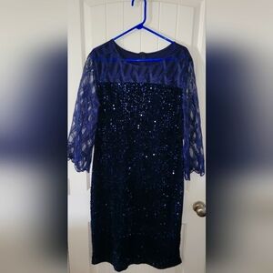 Bright Blue Sequin Dress with Lace Sleeves Size XL